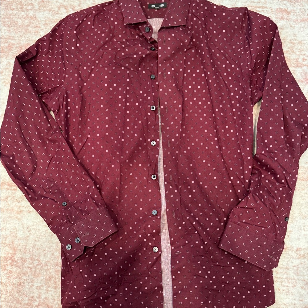 Express Maroon Patterned Shirt - image 1
